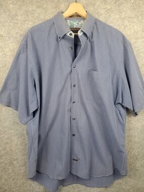 Men's Robert Talbott XL Blue & Black SM Check Gingham Short Sleeve Casual Shirt